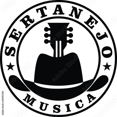 sertanejo music logo template, brazil country music, sertanejo music, guitar with cowboy hat photo