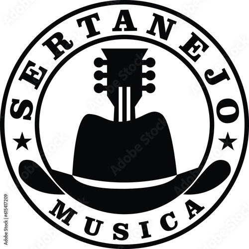 sertanejo music logo template, brazil country music, sertanejo music, guitar with cowboy hat