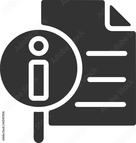 Get more information black glyph icon. List of answers on common questions. Search data. Document analysis. Silhouette symbol on white space. Solid pictogram. Vector isolated illustration
