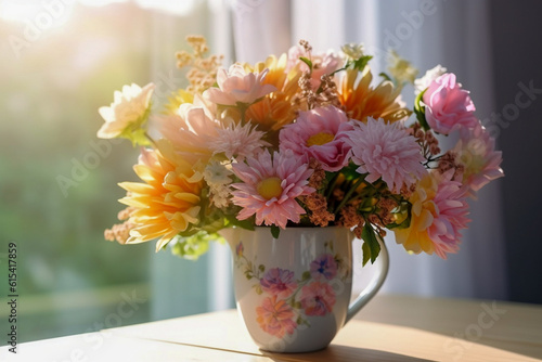 Wallpaper Mural Floral bouquet in the cup. Super photo realistic background. Generative ai illustration Torontodigital.ca