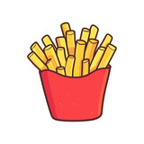 French fries illustration vector cartoon flat style isolated on white sticker for food menu etc