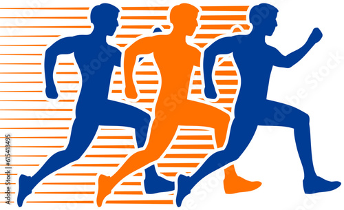 Marathon run sport icon, runners club or fitness races and athlete jogging sprint, vector silhouette badge. Marathon or sport speed run club label with running men sprinters on marathon challenge