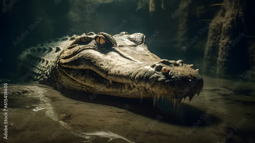 Obraz premium The Mighty Caiman in Freshwater Habitats. Generative AI