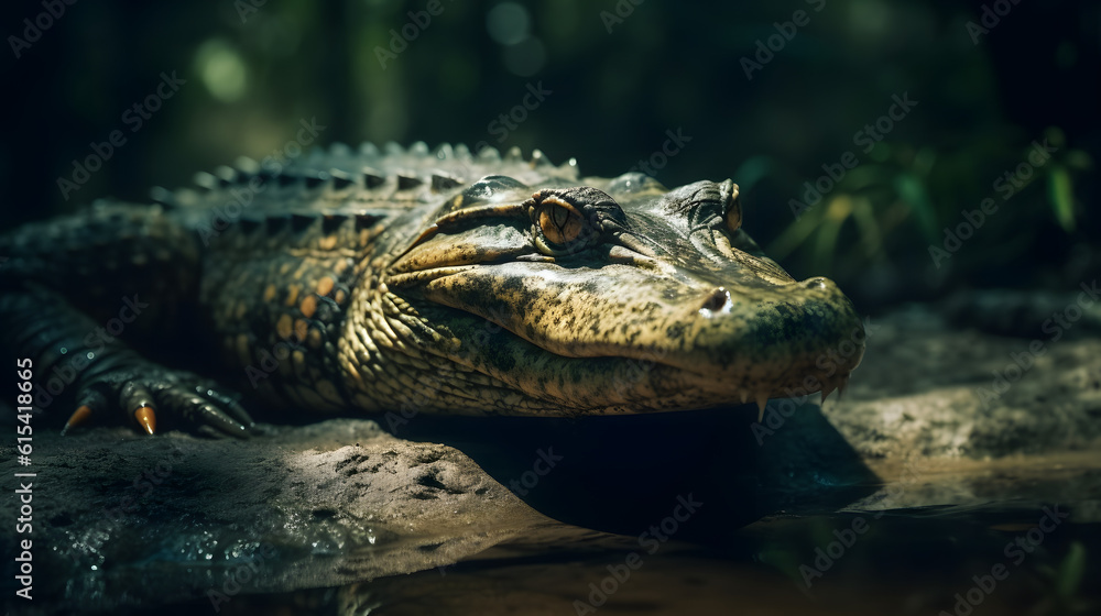 Obraz premium The Mighty Caiman in Freshwater Habitats. Generative AI