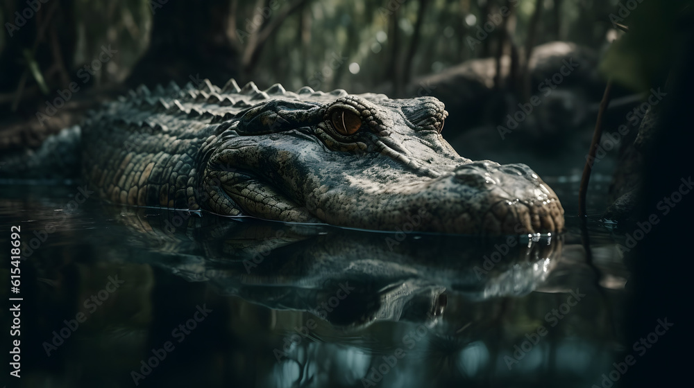 Fototapeta premium The Mighty Caiman in Freshwater Habitats. Generative AI