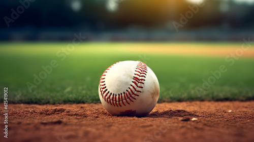 closeup baseball on the green field created with Generative AI