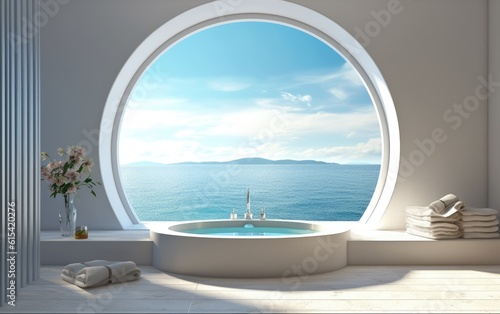 Luxury bathroom with a bathtub at the seaside view. © hugo