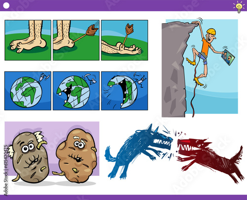 cartoon concepts or metaphors with comic characters set