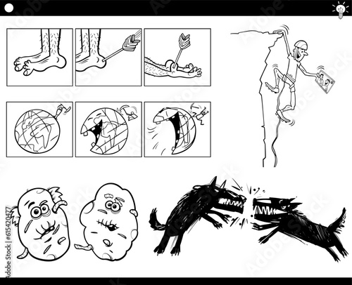cartoon concepts or proverbs with comic characters set