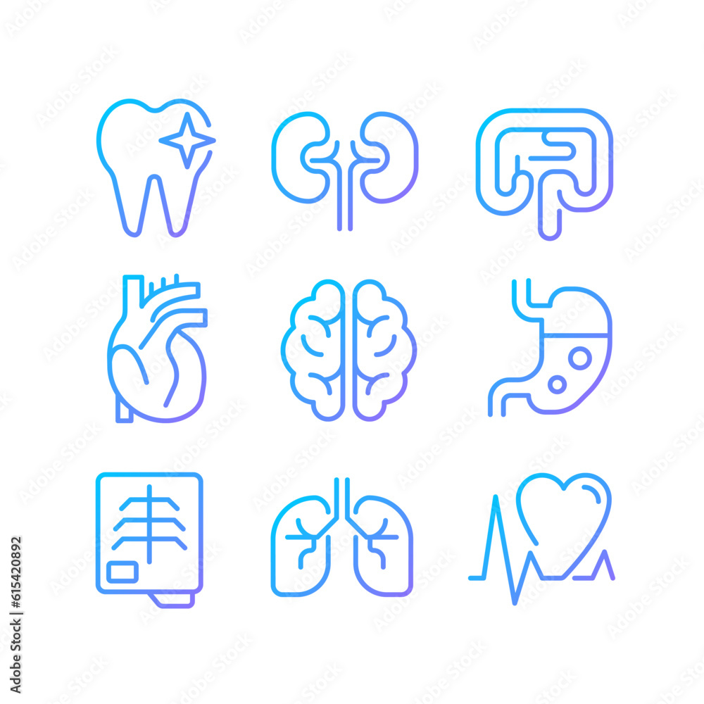 Organs regular checkup pixel perfect gradient linear vector icons set ...