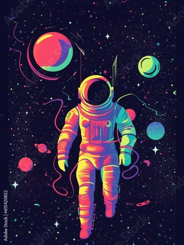 Wallpaper Mural Futuristic illustration of an astronaut floating in space. Features a galaxy backdrop with planets and stars. Perfect for night party posters, flyers, and interior decor Torontodigital.ca