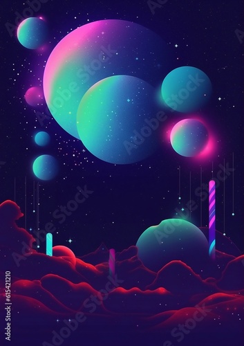 Night sky filled with cosmic wonders. Stars, galaxies, and planets illuminate the backdrop. Template for a poster or flyer of a night party. Abstract background. Interior poster.
