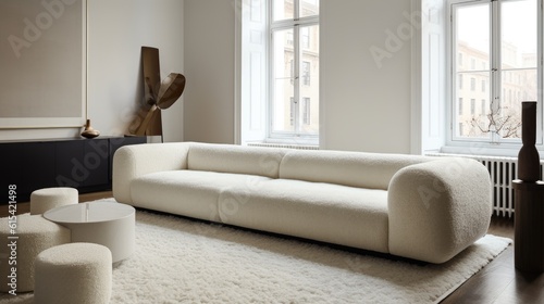 Boucle sofa in a modern living room. Generative AI