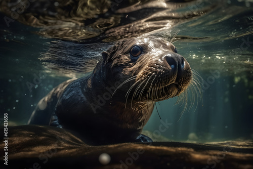 Giant River Otters in Freshwater Environments. Generative AI