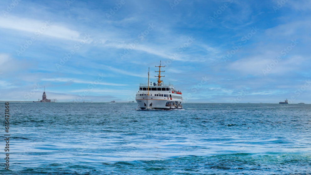  Seascape with Maiden's Tower on the Bosphorus in Istanbul, Turkey. Wallpaper , copy space