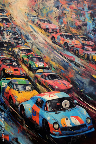Victorian neo expressionism of the race cars photo