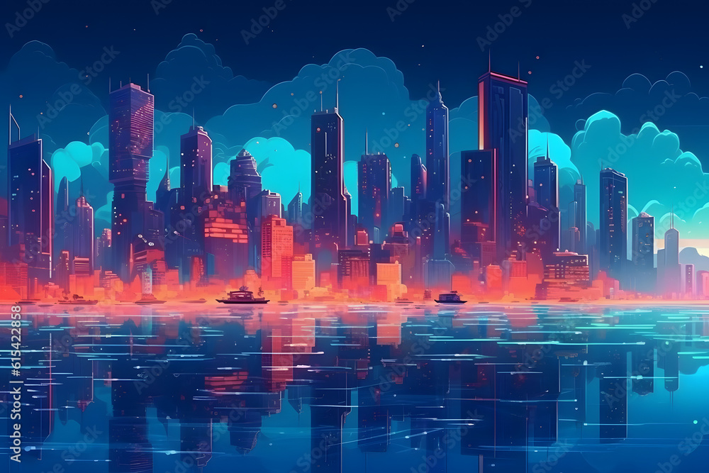 Metropolis by the Water's Edge. Generative AI