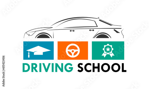 Driving school design logo template illustration