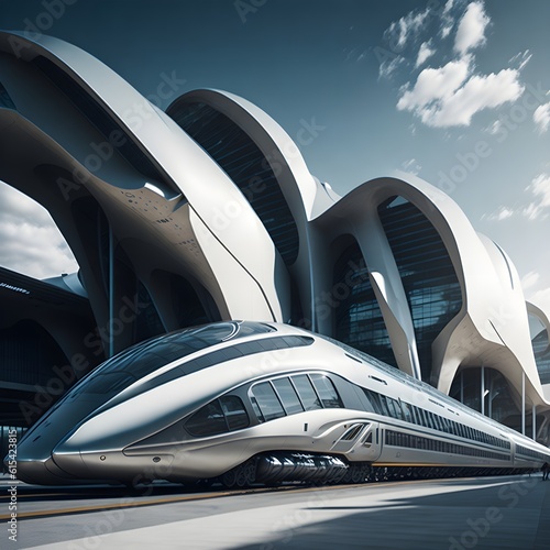 Futuristic Train Station with High-Speed Train created with generative AI