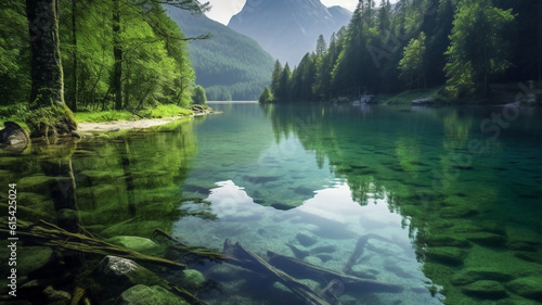 Beautiful lake jasna in kranjska gora with visible reflections of Razor and Skrlatica in the wate