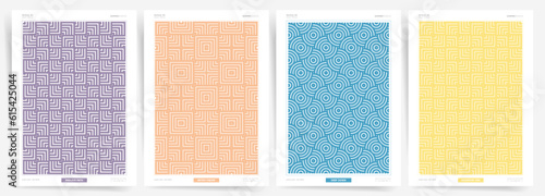 Geometric Seamless Pattern Backgrounds Set. Minimal colorful asian style designs for books, covers, notebooks, posters and more. Symmetry Aesthetic Collection.