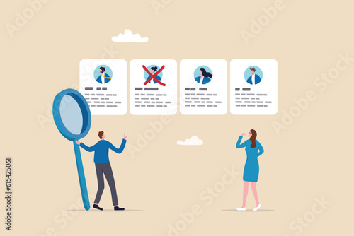 Redundant job, layoff staff or reduce head count, fired employee or worker, losing job from economic recession, dismiss or picking redundant staff concept, businessman HR choose redundancy employee.
