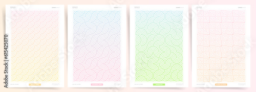 Gradient Linear Ornaments in a Poster Cover Set. Japanese Motifs and Modern Decor for Books, Banners, Brochures and Reports.