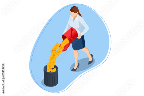Isometric Email Notification Concept. Message Online Chat Social Text Concept. Spam. New Email, Messaging, Email marketingm Working process, New email message