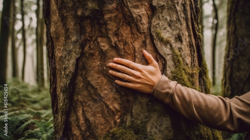 A person hugging a tree in a forest © Artur
