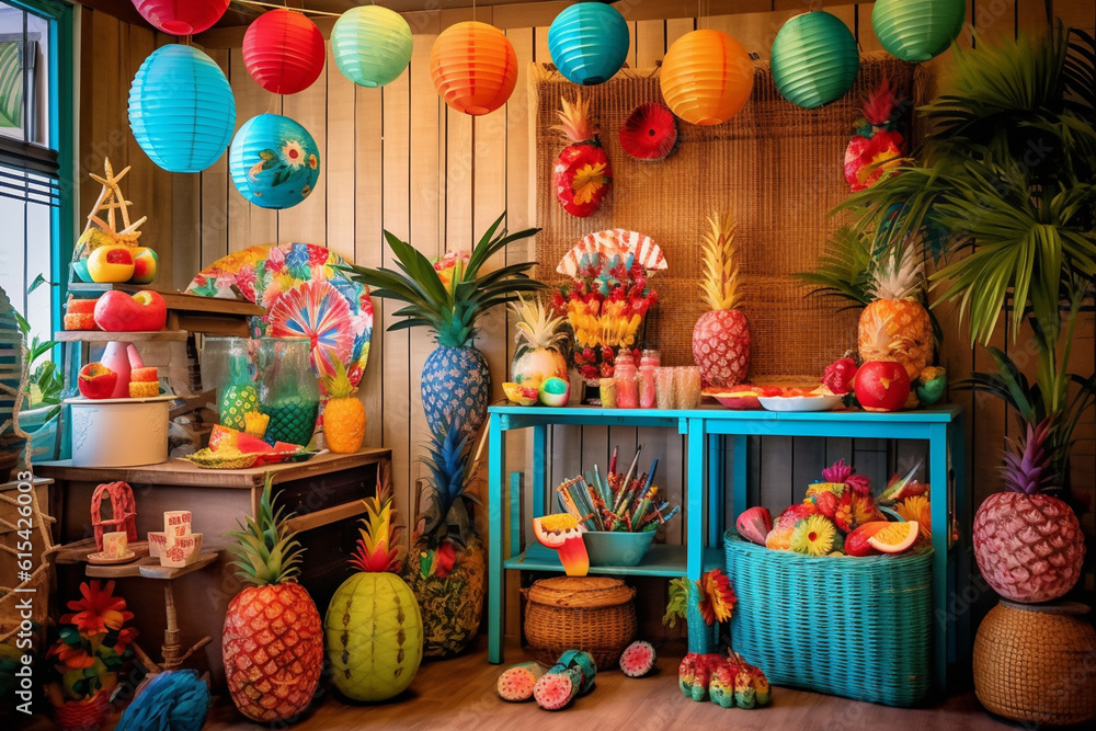 Bright paper sphere decoration in room of house for holiday