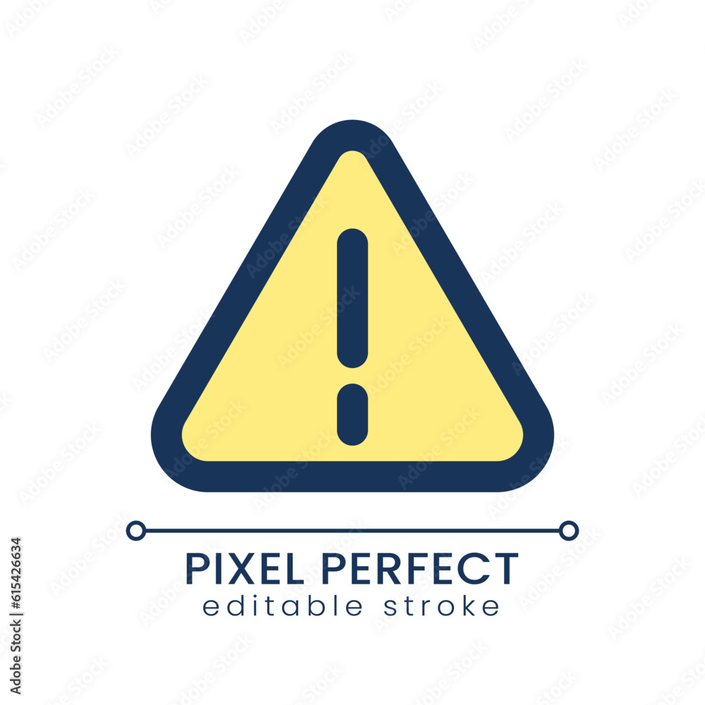 Caution sign pixel perfect RGB color ui icon. Warning. Important notification. Simple filled line element. GUI, UX design for mobile app. Vector isolated pictogram. Editable stroke. Poppins font used Caution sign pixel perfect RGB color ui icon. Warning. Important notification. Simple filled line element. GUI, UX design for mobile app. Vector isolated pictogram. Editable stroke. Poppins font used