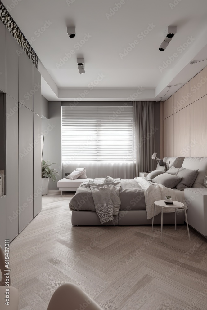Modern and elegant style bedroom design. Generative AI