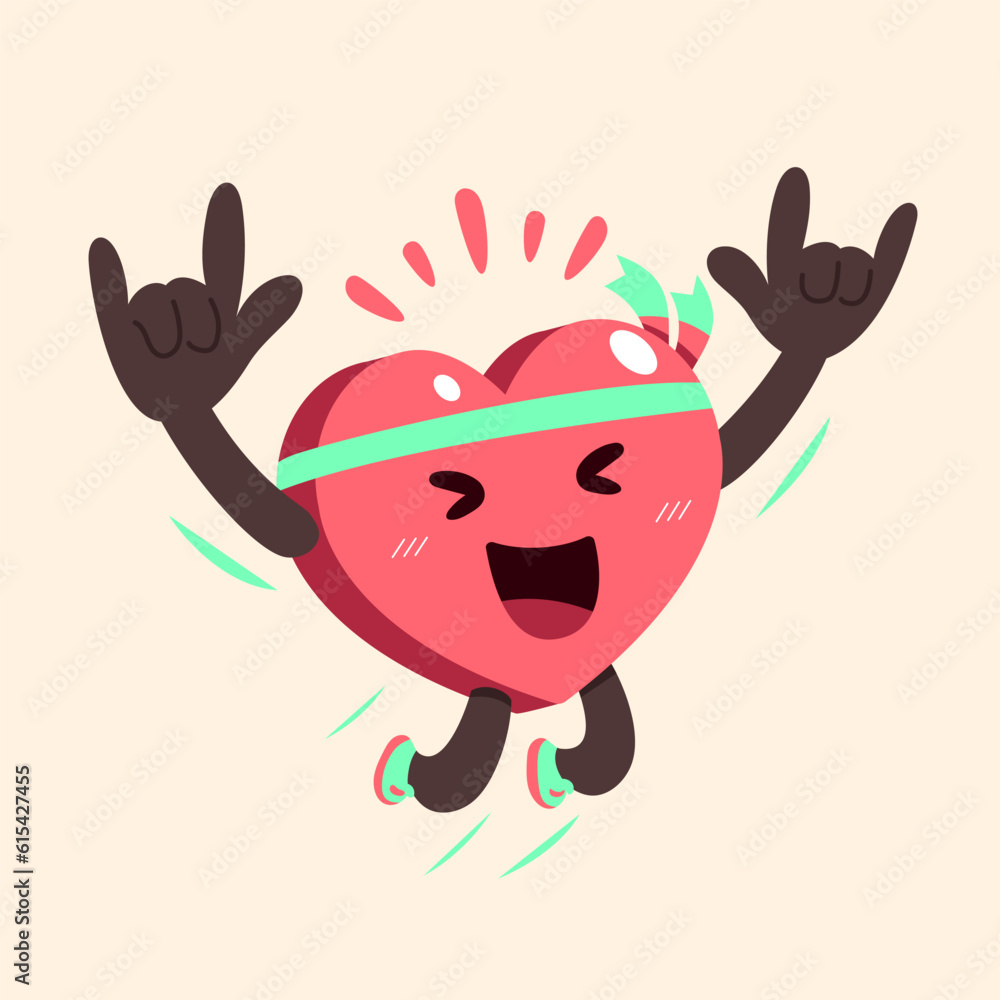 Fototapeta premium Vector cartoon cute happy and healthy heart character for design.