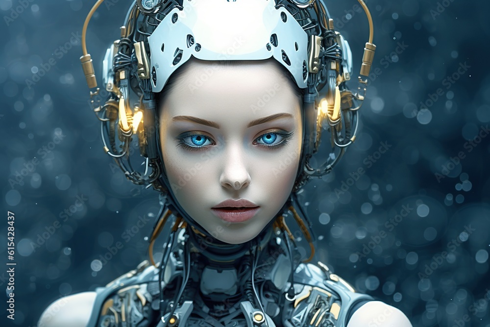 Illustration of a cyborg woman and Ai technology background , AI Generated. Illustration of a cyborg woman and Ai technology background , AI Generated.