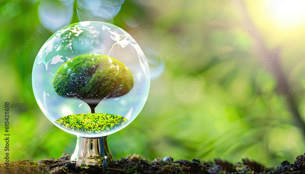 A Tree Flourishes Within a Glass Globe, Symbolizing the Concept of Eco Earth Day and Environmental Protection, Portraying an Inspiring Image of Sustainable Growth A Tree Flourishes Within a Glass Globe, Symbolizing the Concept of Eco Earth Day and Environmental Protection, Portraying an Inspiring Image of Sustainable Growth
