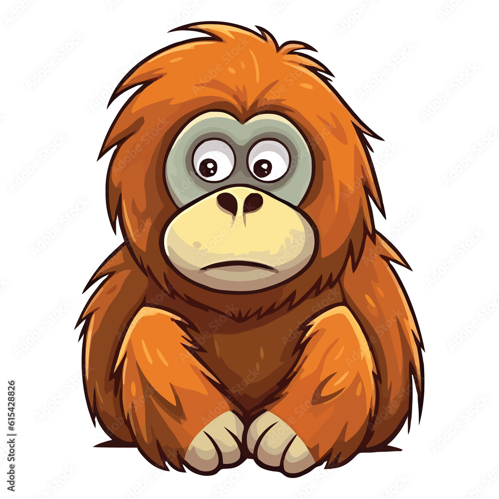 Fototapeta premium Enchanting Canopy Companion: Enchanting 2D Illustration of a Playful Sumatran Orangutan