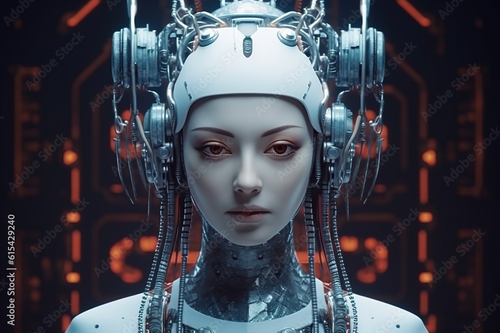 Illustration of a cyborg woman and Ai technology background , AI Generated. Illustration of a cyborg woman and Ai technology background , AI Generated.