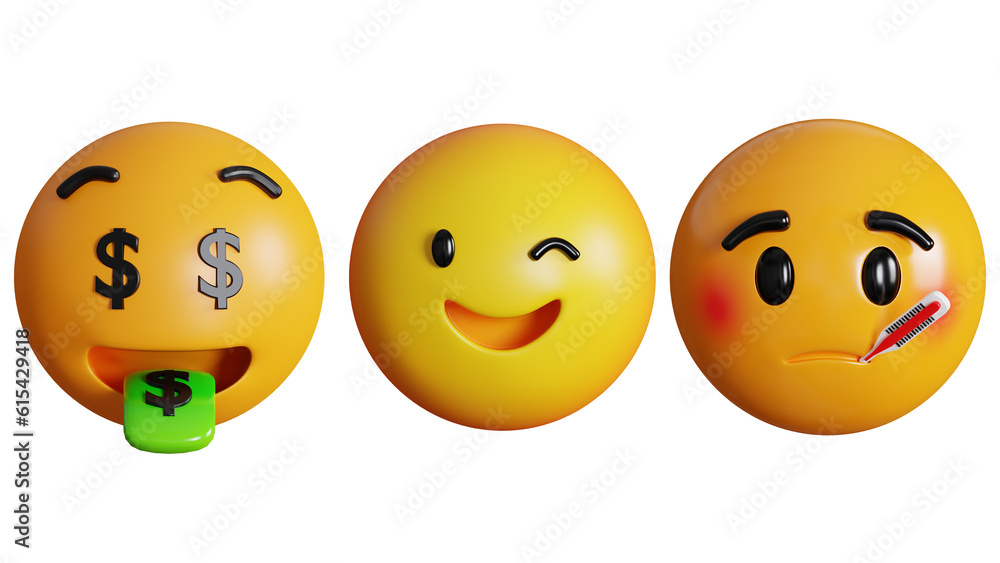 3D Design Vector New Modern Emoticons Set with Different Reactions for Social Network 3D Design Vector New Modern Emoticons Set with Different Reactions for Social Network