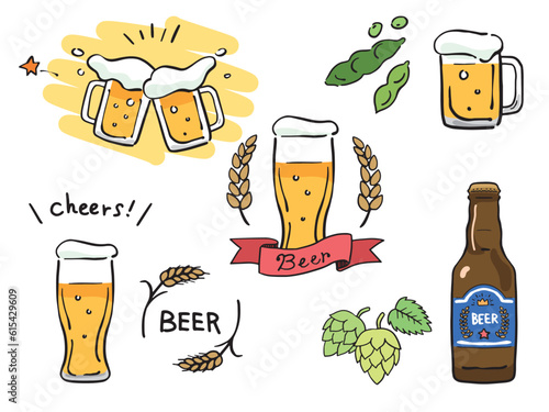手描きのビールのイラストセット