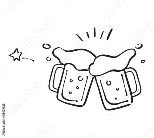 手描きのビールで乾杯するイラスト