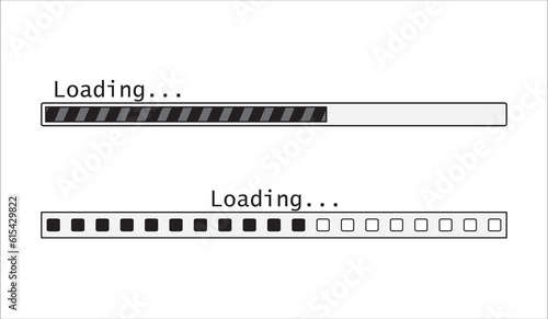 Classic loading bar with a progress indicator on a white background. Retro download bar,  Vector illustration.