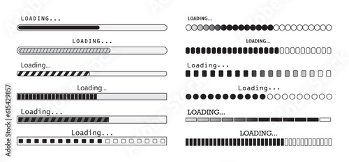 Icon set of loading bar progress, loading bar progress icons, load sign vector illustration. System software update and upgrade concept load sign . Vector illusration EPS 10, 