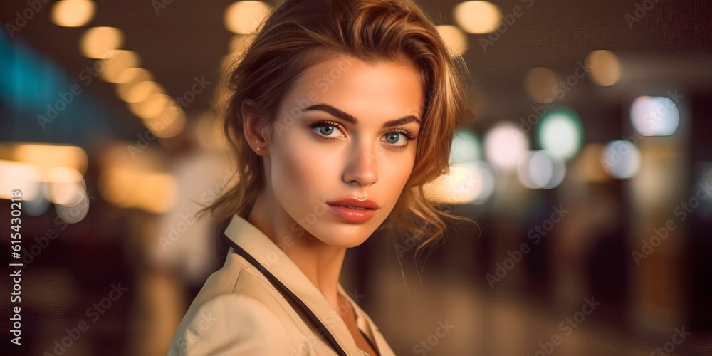 Woman working as a flight attendant in the background of the airport Generative ai Woman working as a flight attendant in the background of the airport Generative ai
