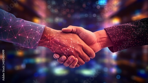 Business networking concept with focus on customer support. A handshake that symbolizes cooperation and partnership between enterprises. Generative AI