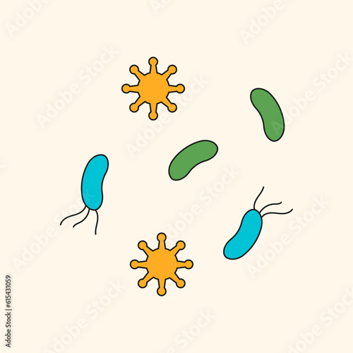 H. pylori bacteria, Infection illustration. Helicobacter pylori outline vector illustration for social media or web. Bacteria illiustration.