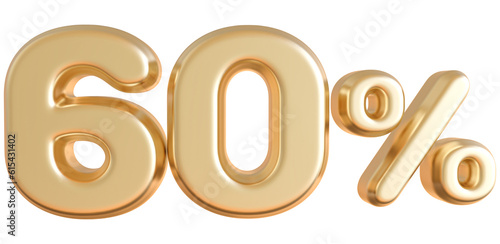 60 Percentage Gold 3D Number Discount