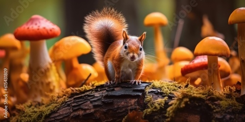 squirrel in the mushroom autumn forest © Daunhijauxx