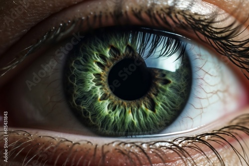 Close-Up: Green Iris with Black Pupil. AI
