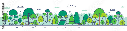 Horizontal Illustration Banner Green Forest  Eco-Friendly Environment