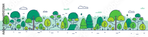 Horizontal Illustration Banner Green Forest, Eco-Friendly Environment